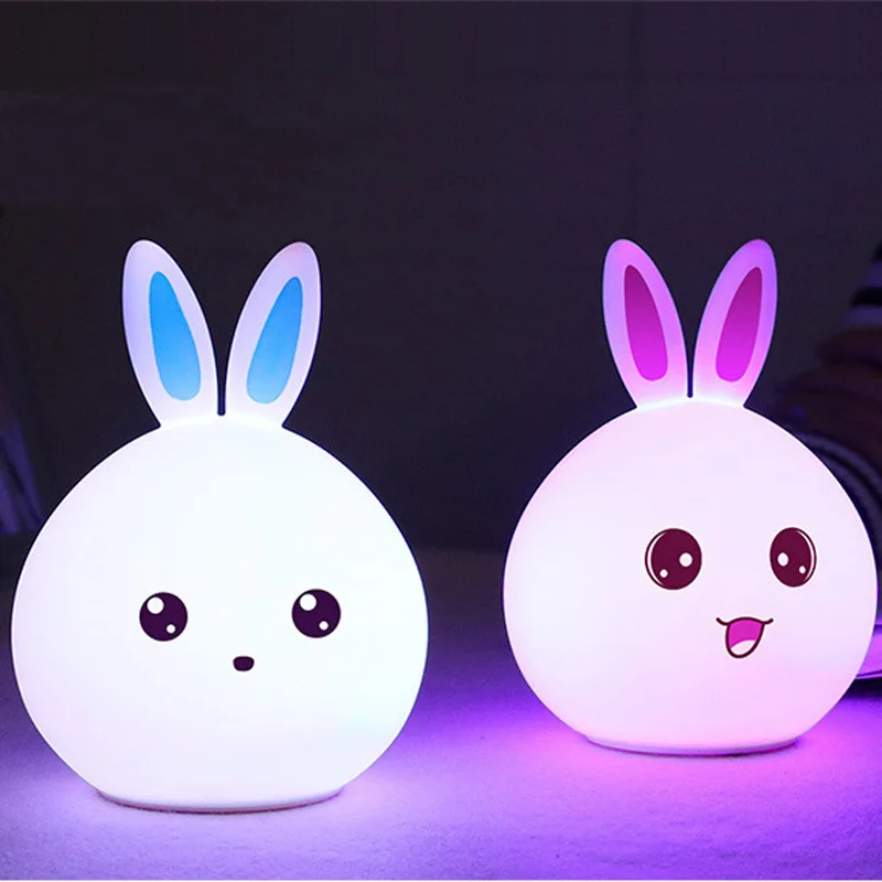 Nuovo stile Coniglio HA CONDOTTO LA Luce di Notte Per I Bambini Dei Capretti Del Bambino Lampada Da Comodino Multicolor Silicone di Tocco Rubinetto Sensore di Controllo Nightlight