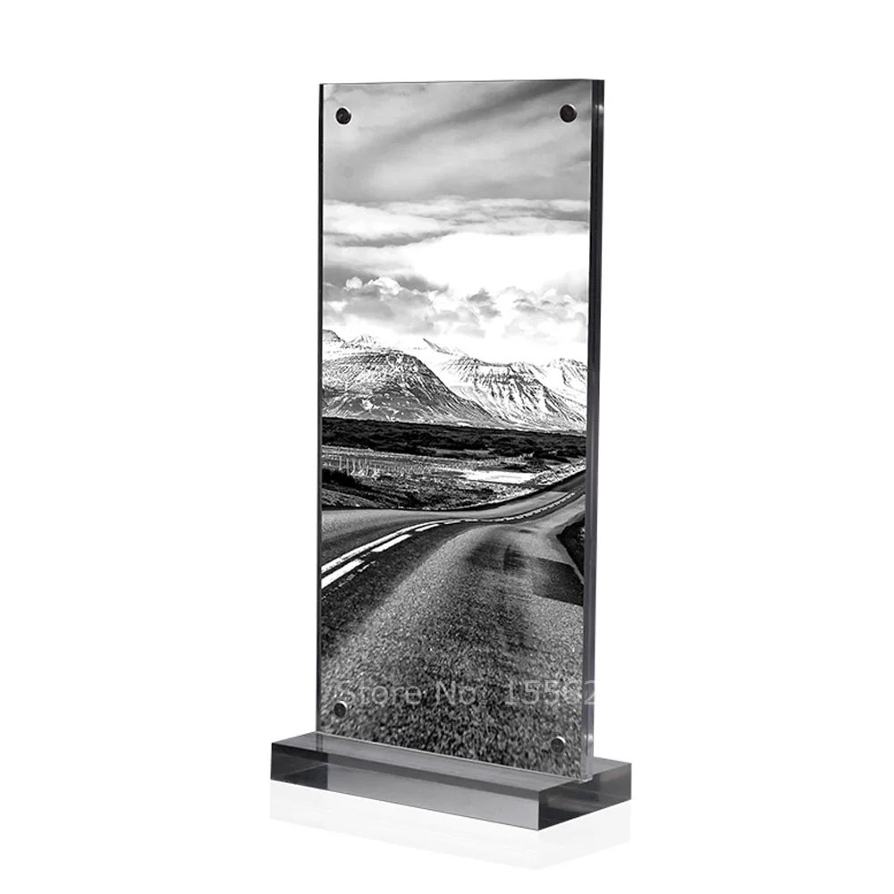 

2x6 inch Deluxe Acrylic Frame Holder With Clear Base And Magnet Button Closures