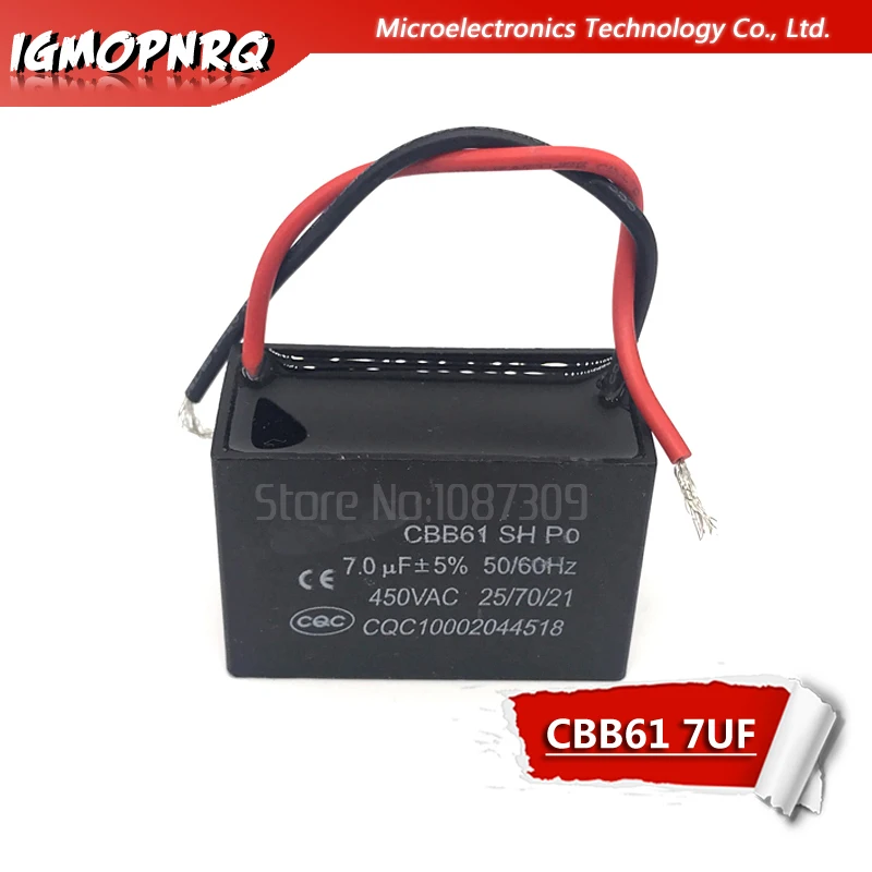 Condensador de ventilador de CA de 2 piezas, CBB61, 7uf, igmopnrq, 450V, CBB