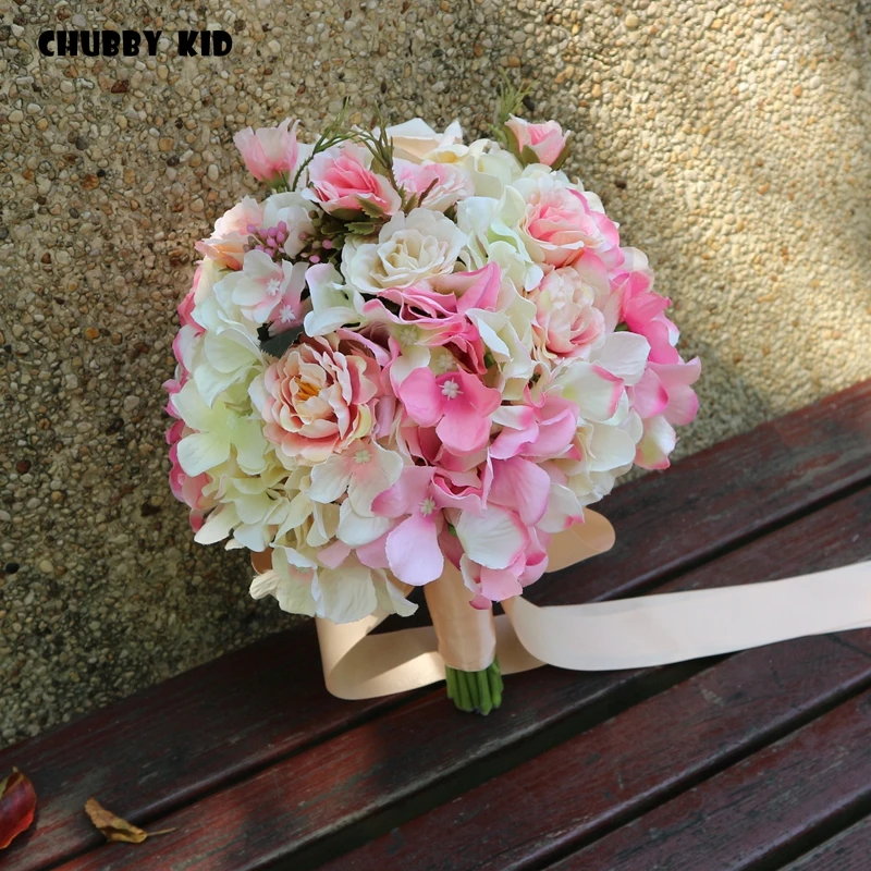 Artificial flower Bridal Bouquet for wedding fake Rose Hydrangea Throw Wedding bouquets Bridesmaid Bouquet champagne pink color