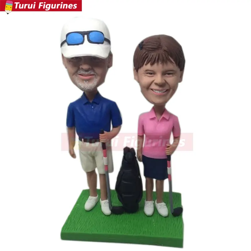 Golfer Girlfriend Boyfriend Valentine Parent Gift Personalized Clay Figurine Based on Customers' Photos Golf Wedding Cake Topper