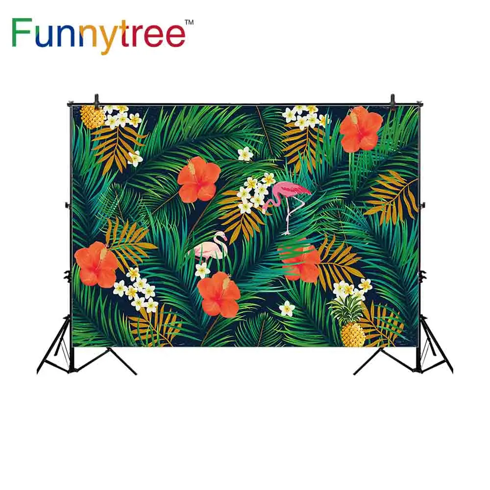 

Funnytree backgrounds for photo studio tropical leaves hawaii flamingo flower blossom computer printed new arrivals backdrops