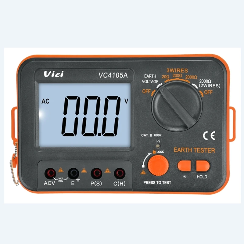 VICI VC4105A Digital Earth Resistance Tester LCD Insulation Ground Resistance Voltage Meter Lightning Rod Tools Data Test Lock