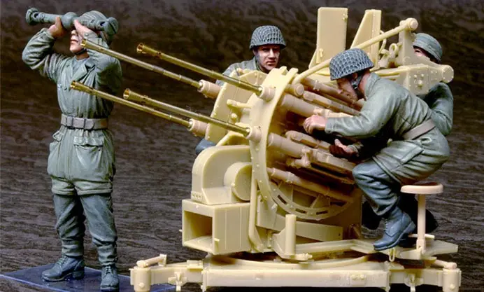 Unpainted Kit 1/35  Parachuters Operating Flak 38 - 4 FIGURES    figure Historical resin Figure Resin  Kit