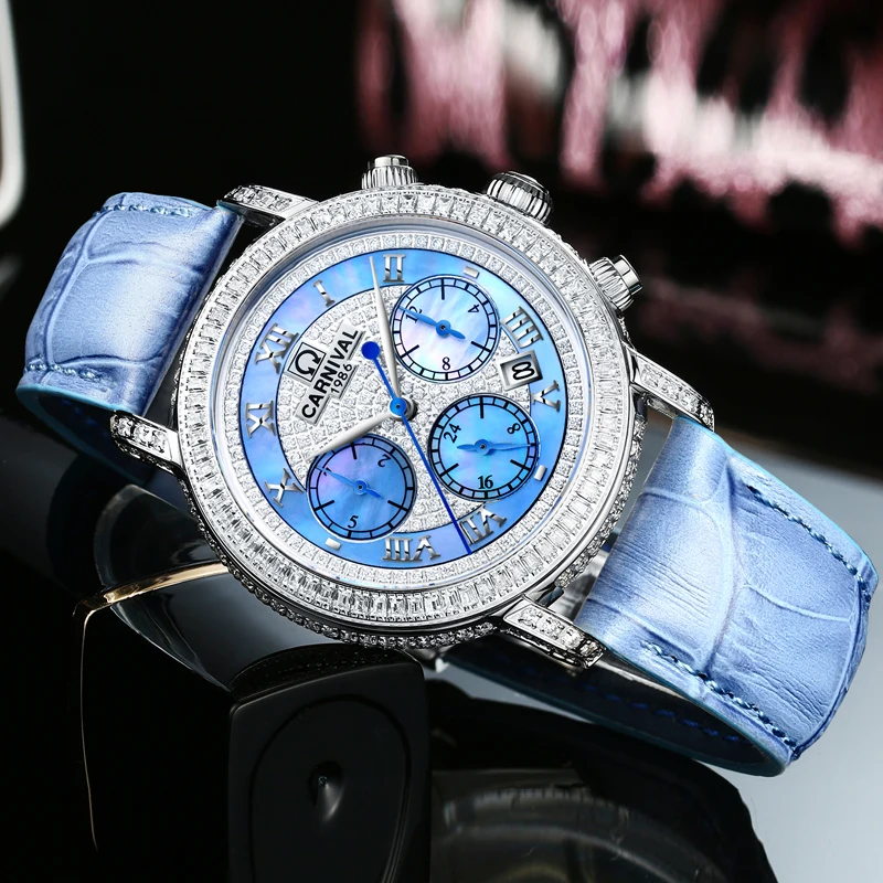 Switzerland CARNIVAL Luxury Brand Full Diamond Women Watches MIYOTA Automatic Mechanical Sapphire Multi-function Clock C86905L