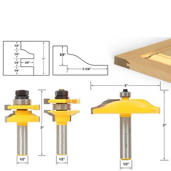 

3pcs/set Big tenon joint rounded corners milling cutter knife Simon plate woodworking door cabinet cutter KF273