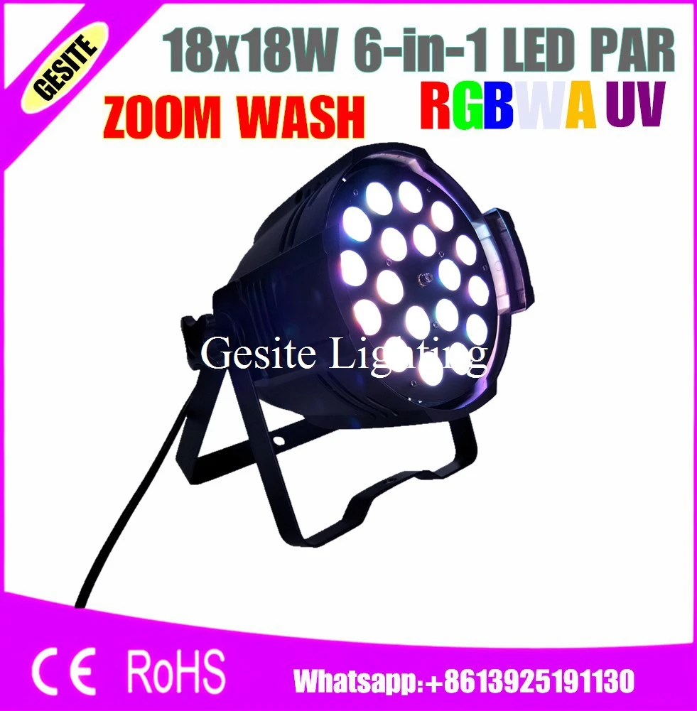 Indoor par can, stage event & concert light, 18pcs zoom 6in1 rgbwa uv led par stage decoration led par light