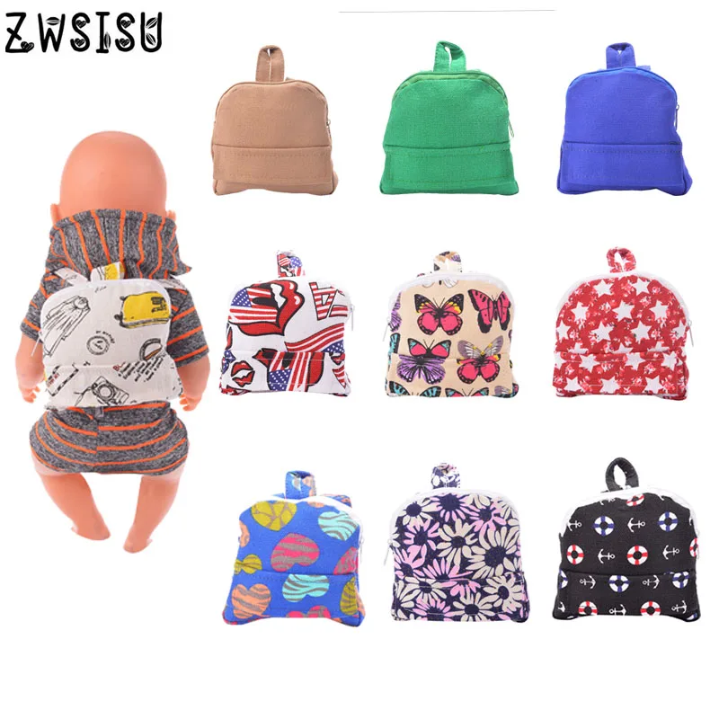 Doll Bags 10 Styles Various Patterns Fashion Doll Backpack For 18 Inch American Doll & 43 Cm Born Doll Girl`s Toy For Generation