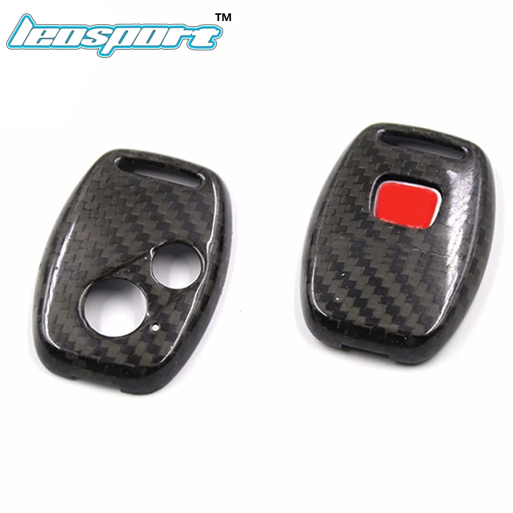 Leosport-Funda de fibra de carbono para llave, cubierta de fibra de carbono real para HONDA CIVIC DC5 con emblema rojo original con logotipo