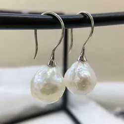 Women's Earrings White Baroque Pearls Irregular Shape 925 Sterling Silver Fish Hook Earrings Pearl Earrings Gifts for Girls