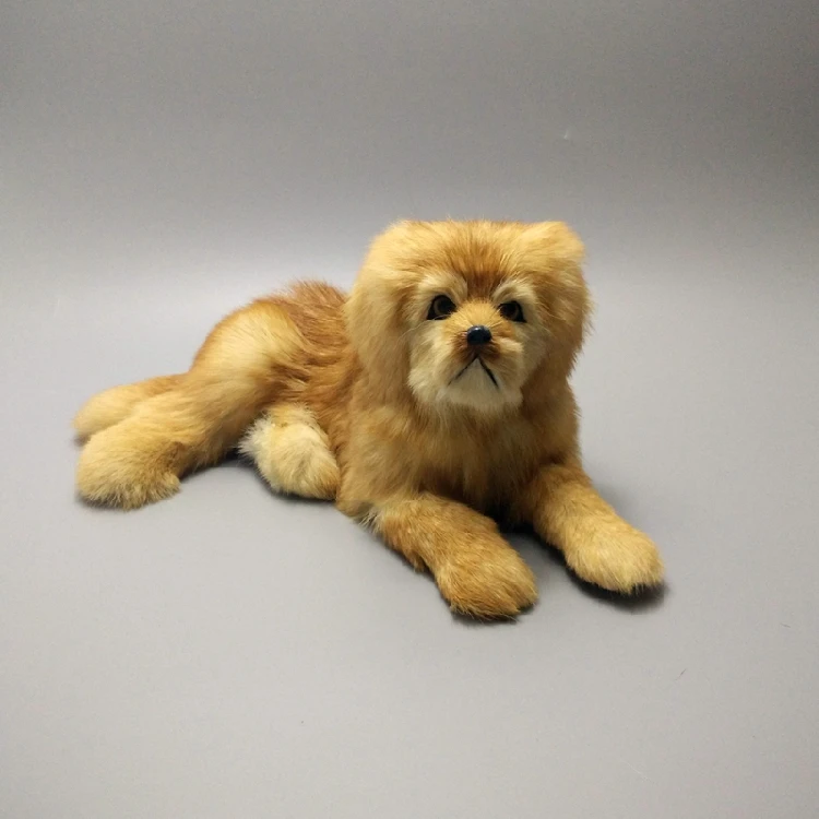 simulation cute lying yellow dog 30x17x13cm model polyethylene&furs dog model home decoration props ,model gift d488