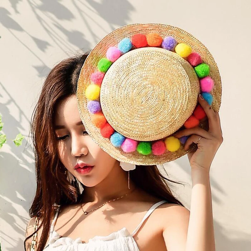 2019 New summer Sun Hats  Fashion Wheat Panama Summer Hats For Women Boater Chapeau Paille ladies Straw Hats Accessories