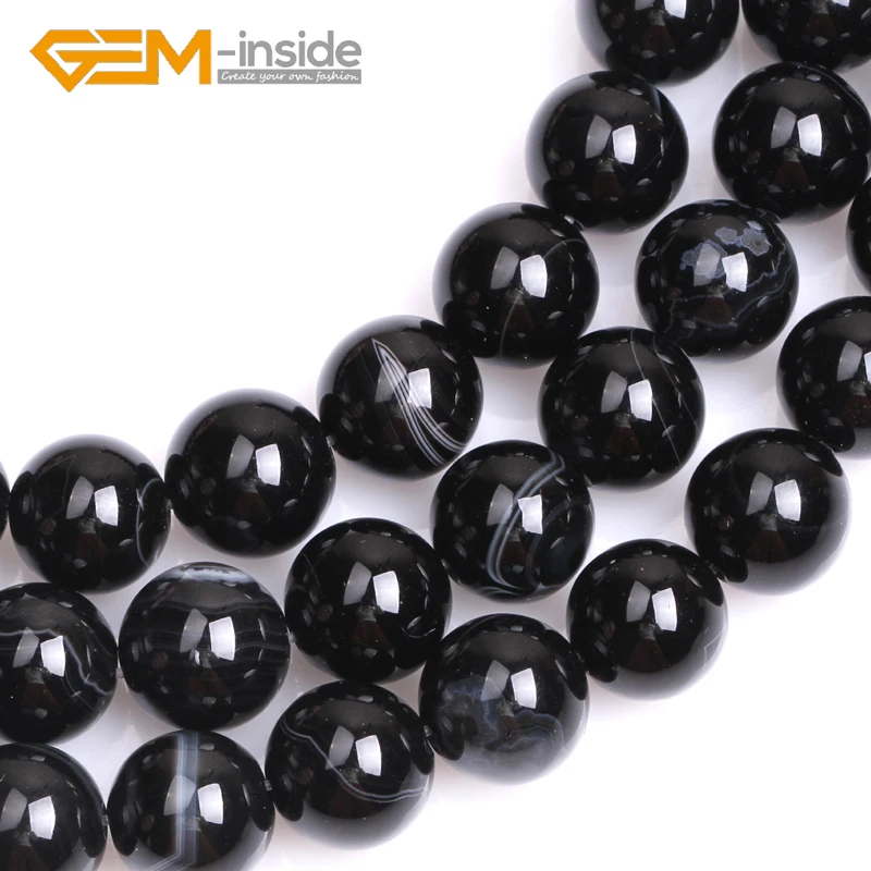 6-18mm Natural Round Black Stripes Onyx Agates Stone Beads For Jewelry Making DIY Bracelet Necklace Gift 15\