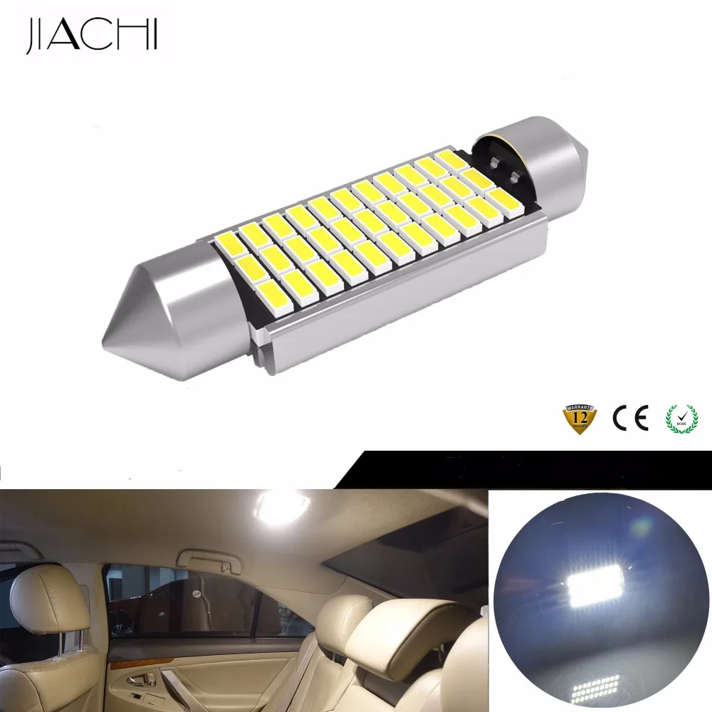 JIACHI 100PCS LED Bulb C5W Car Light Festoon 41mm 42mm CANBUS Error Free 3014Chip 33SMD Interior Dome Reading Map Lamp White 12V