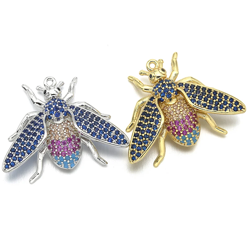 28*22mm Best Quality Brass Cubic Zirconia Beetle Charms Pendants for Diy Jewelry Findings, Hole: 1mm, Model: VD297