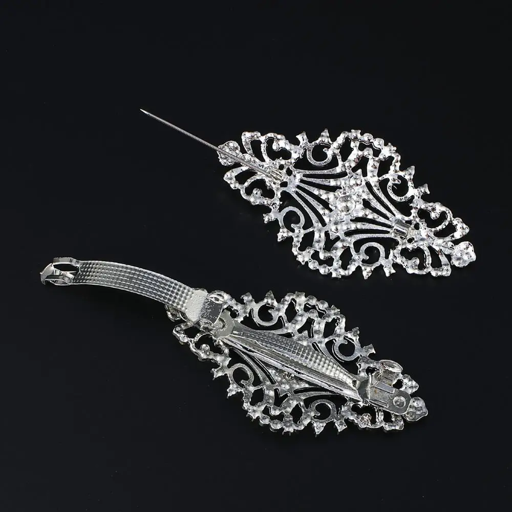 Vintage Hollow Out Floral Design Crystals Stone Metal Pin Brooch Fashion Costume ornament Jewelry accessories