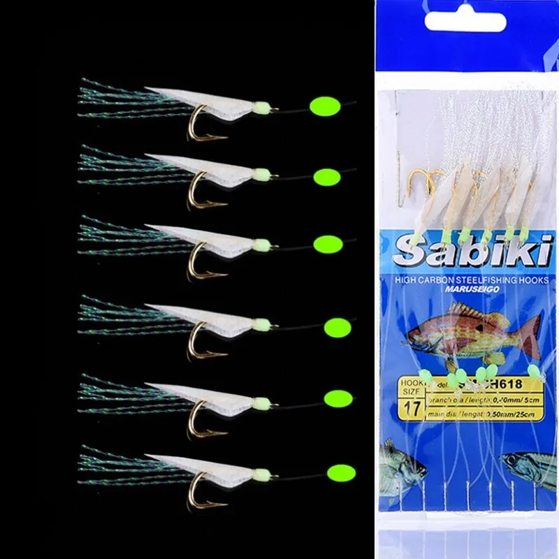 FISHINAPOT 1PCS Fishhooks For Swivel Rigs Bait Jigs Fish Head Fishing Luminous Gold-plated String Hook With 6 Small Hook