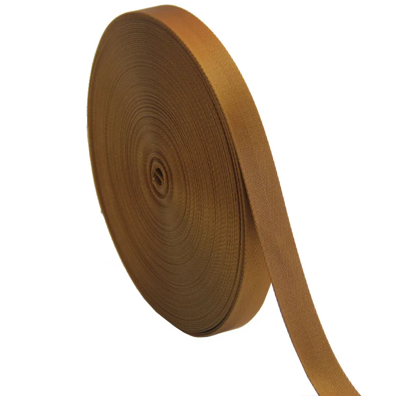 

Gold Yellow Color 25mm 1" High Quality 100% Nylon Webbing Tape For Bag Strap 1.35mm Thickness