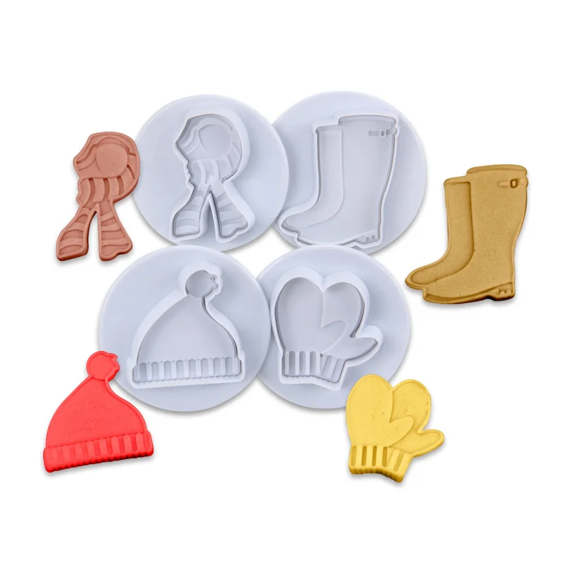 

MRF Plastic 4pcs Gloves, Hats, Scarves,Shoes Shapes Plunger Cutters Cookie Molds Set HB1050