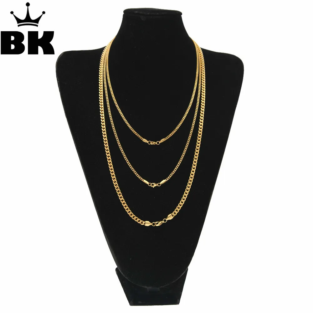 3mm Stainless Steel Cuban Chain Necklace Never Fade Three Color Link 14/16/18/20/22/24/30inch DIY Jewelry Accessories Wholesale