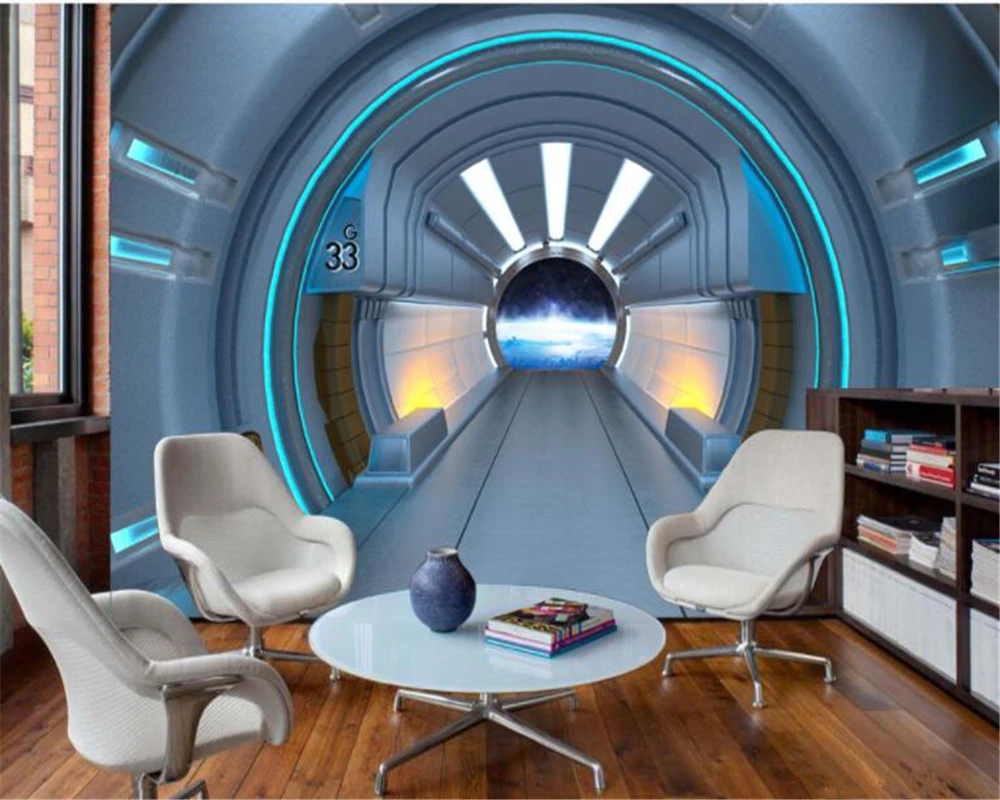 

beibehang Custom fashion personalized decorative painting silky papel de parede 3d wallpaper spaceship scene bar KTV background