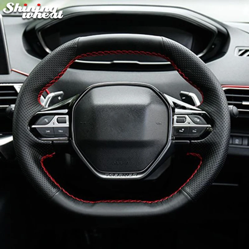 

Shining wheat Black Leather Car Steering Wheel Cover for Peugeot 4008 2017 2018 3008 2017 2018