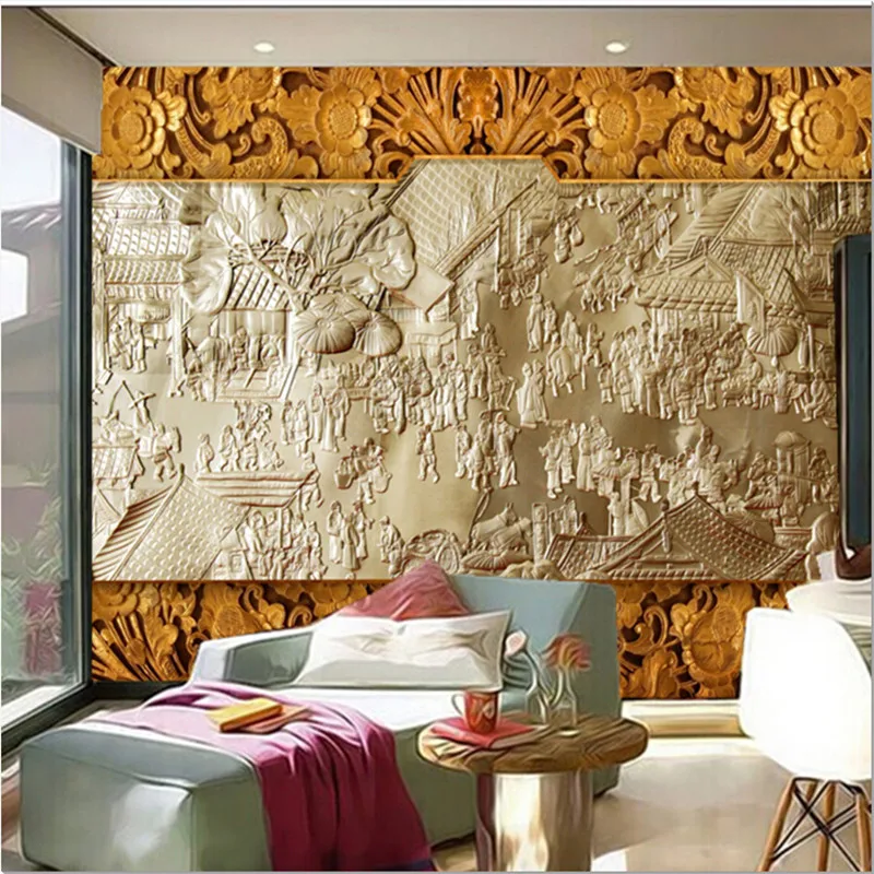 Custom 3D large mural, Chinese ancient bustling street relief mural papel de parede,living room sofa TV wall bedroom wall paper