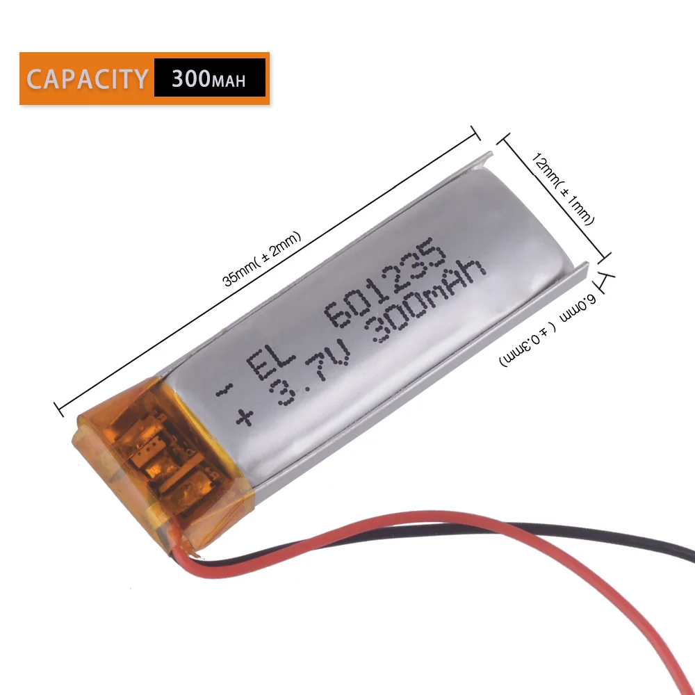 3.7V 300mAh 601235 Rechargeable Lithium Li-ion Polymer Battery for MP3 MP4 GPS Reading Pen Bluetooth Headset Speaker Lipo Cell