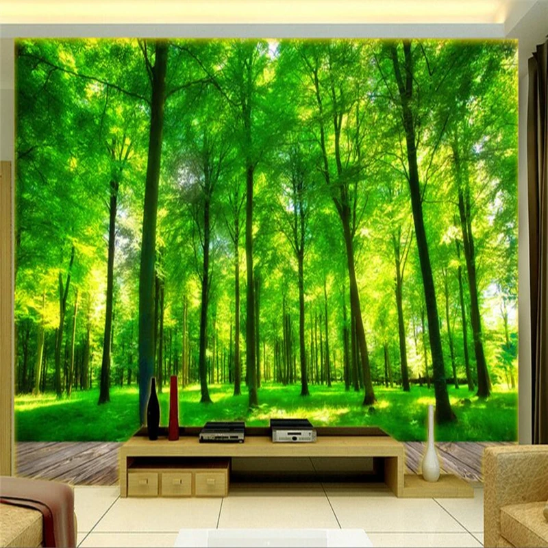 

wellyu 3D solid green woods TV backdrop custom large fresco environmental nonwovens wallpaper papel de parede