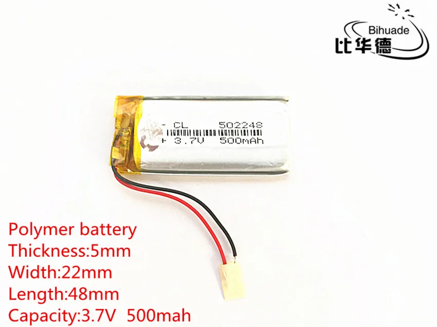 

Free shipping 10pcs/lot Liter energy battery 502248 3.7V 500mAh Rechargeable lithium Li-Polymer Battery For GPS,mp3,mp4,mp5,dvd