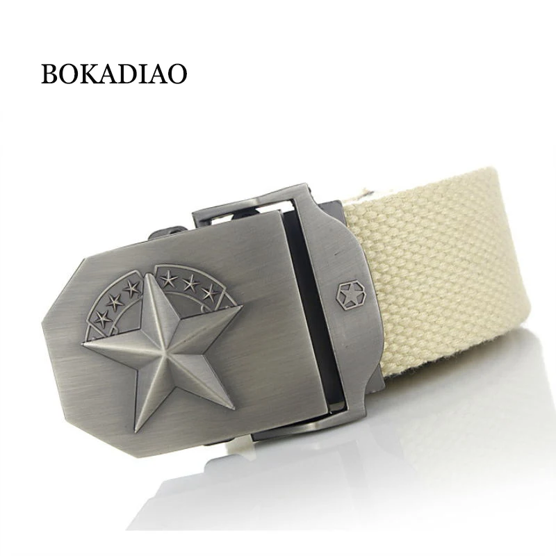 BOKADIAO Men&Women Canvas belt luxury Metal buckle jeans belts male waistband Retired Soldiers Military Army tactical belt Black