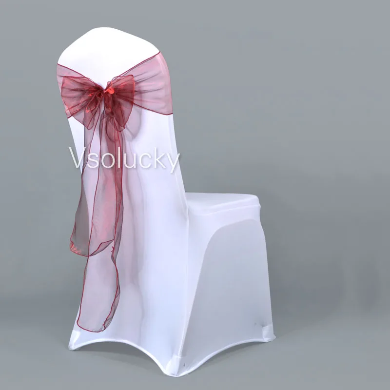 25 pz/lotto Sheer Organza Chair telai Bow Cover Wedding party Xmas Birthday Shower Decoration