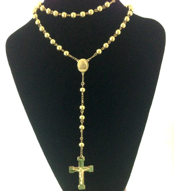 Fashion Jewelry Stainless Steel Rosary Necklace, Virgin Cross Of Jesus Pendant Necklaces , Heavy Gold Color Hip hop Men Jewelry