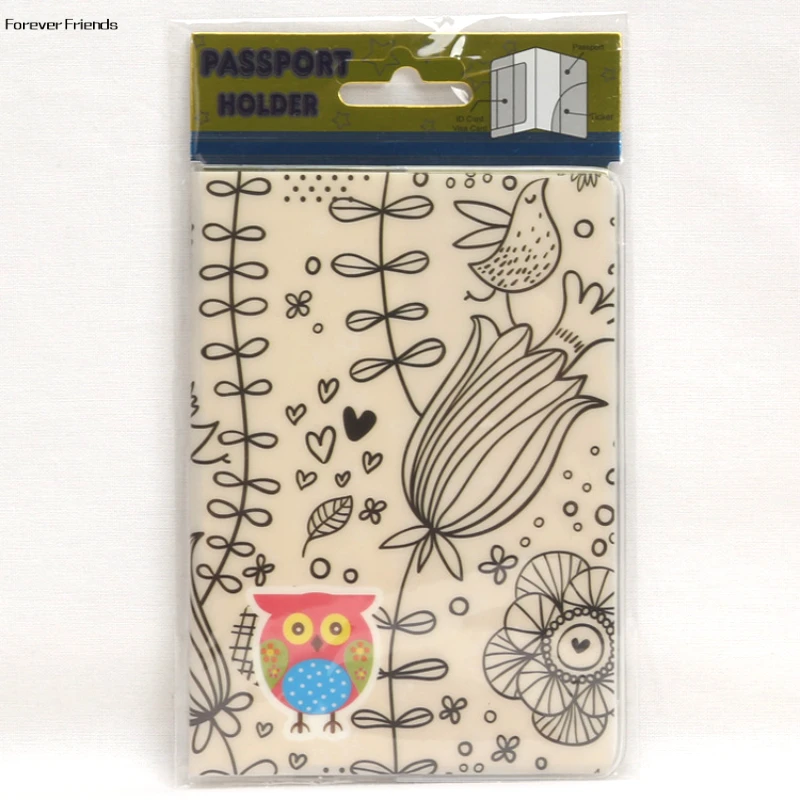 Europe Cartoon Style 2D Passport Holder PVC  Passport Cover Case For Travel,14*9.6cm Card & ID Holders Mini Order 1pcs-The owl