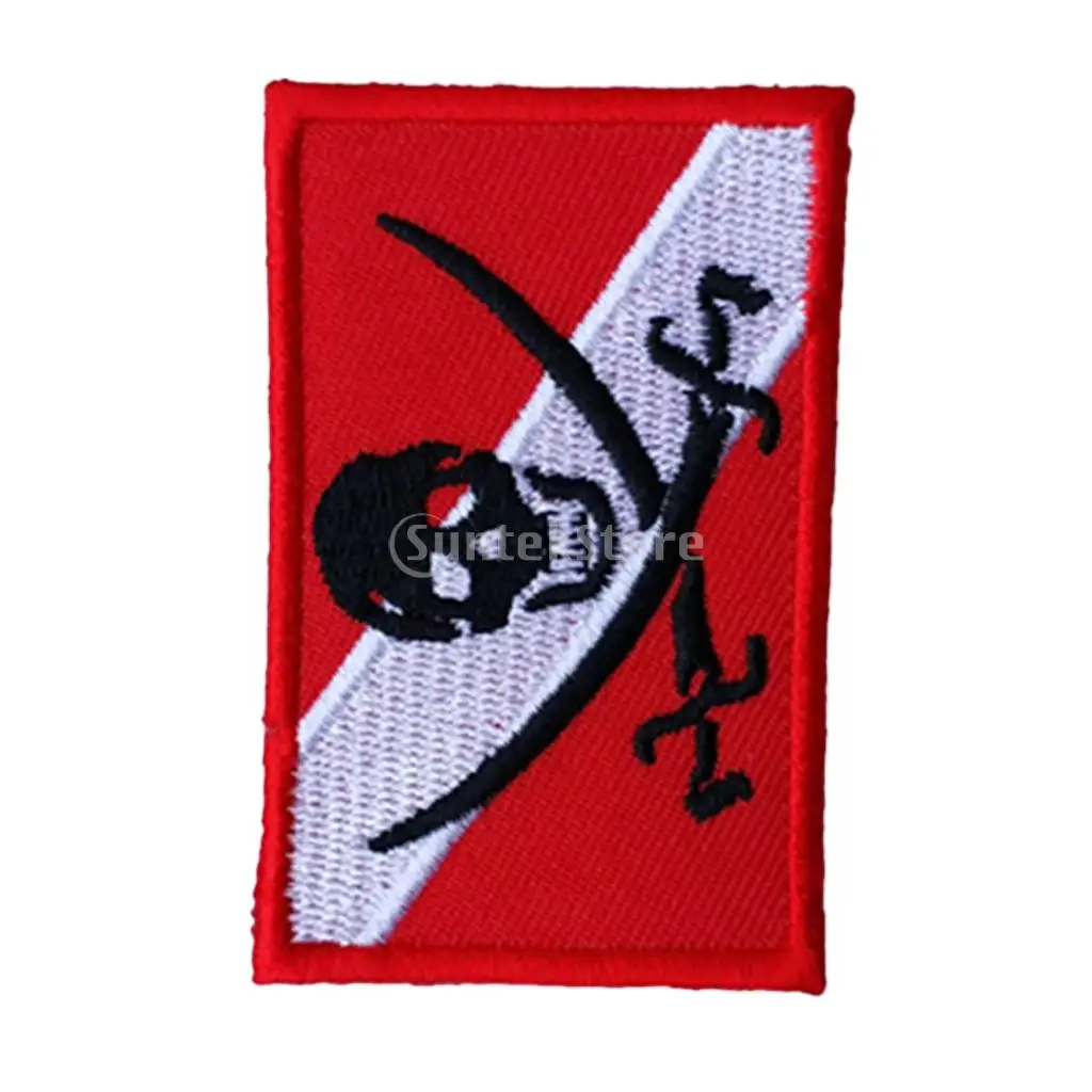 Diver Down Pirate Flag Patch Patches Backpack Badge Scuba Diving Dive Iron On Embroidered