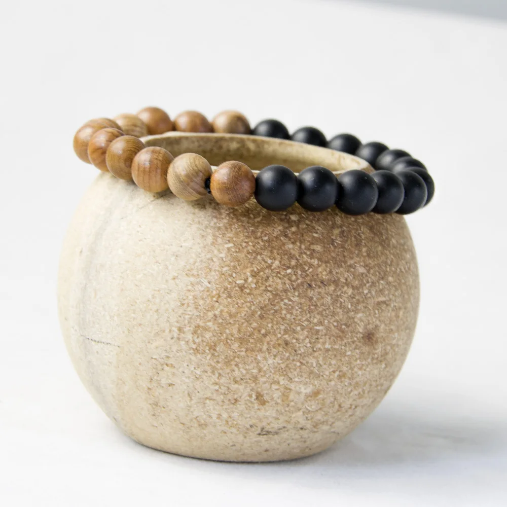 New Men Natural Wood Beads Bracelets Black Matte Onyx Meditation Prayer Bead Bracelet Women Wooden Jewelry,Yoga Jewelry image 6