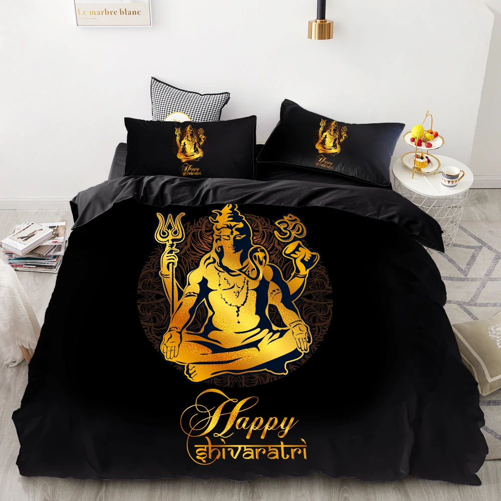 3D HD Digital Printing Custom Bedding Set,Black Duvet Cover Set Queen Cal King,Bedclothes Gold Lord Shiva Drop Shipping