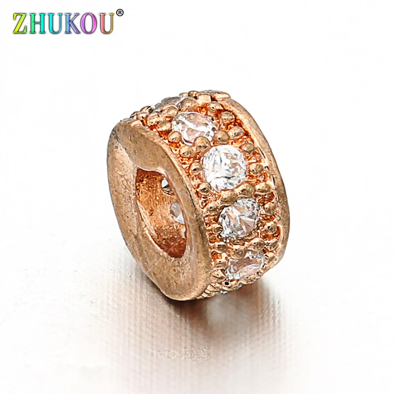 6mm Inlay Clear CZ Rhinestone Round Hollow Spacer Beads DIY Jewelry Bracelet Necklace Making, Hole: 2.9mm, Model: VZ100