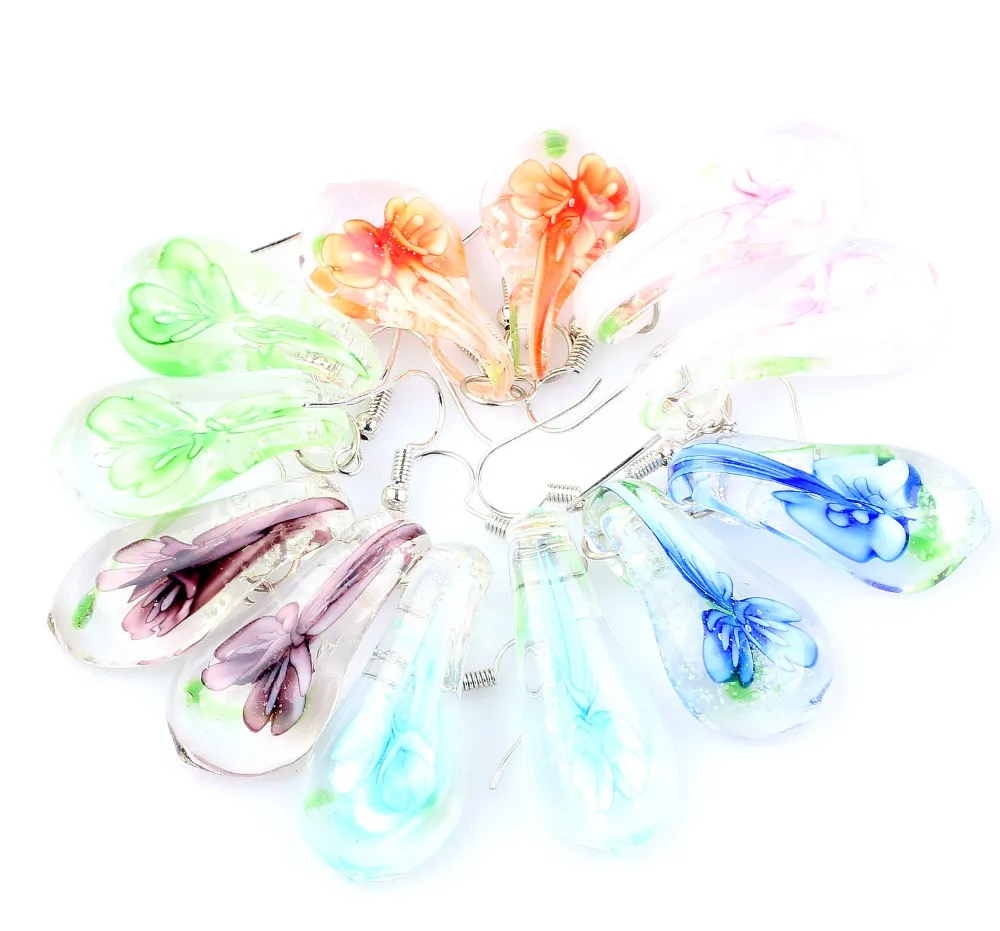 Wholesale Womens 2023 Summer 6Pairs Handmade Murano Lampwork Glass Mix Color Flower Earrings Hot