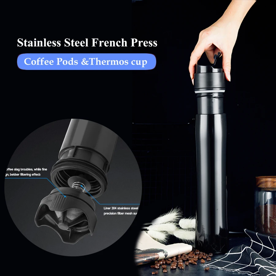 Portable French Press Pot Insulation Cold Stainless Steel Filter For Tea and Coffee Creative cafeteira