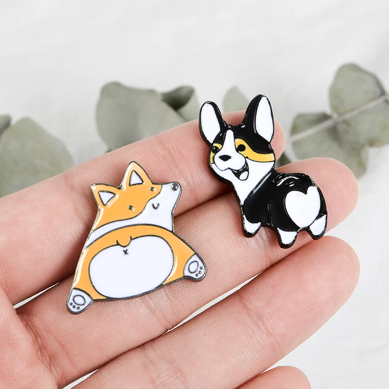 Heart Butt Animal Pins Cute Cartoon Dog cat Brooches Corgi lover enamel Pins Lovely Lapel Pins Badges Gift for dog mom Jewelry