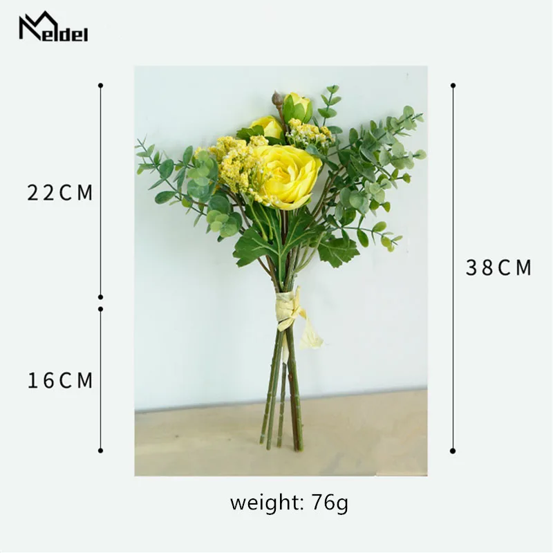 Meldel Hochzeit Bouquet Brautjungfer Hand Bouquet Künstliche Seide Lotus Blume Eukalyptus Blatt Weiß Baby Atem Party Home Decor