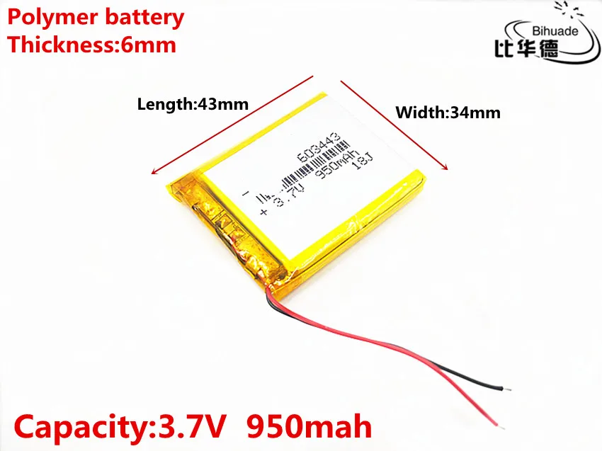 Liter energy battery Good Qulity 3.7V,950mAH 603443 Polymer lithium ion / Li-ion battery for tablet pc BANK,GPS,mp3,mp4