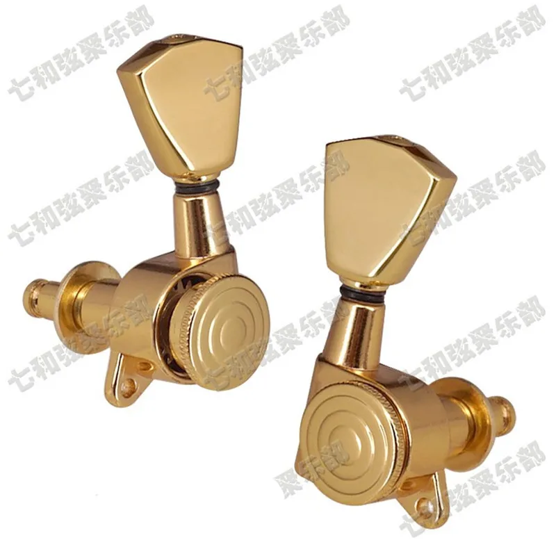 Ein Set mit 6 Stück goldfarbenen, verriegelbaren Gitarren-Stimmwirbeln, Stimmmechaniken für akustische und elektrische Gitarren, Zubehörteile. – Detail 9
