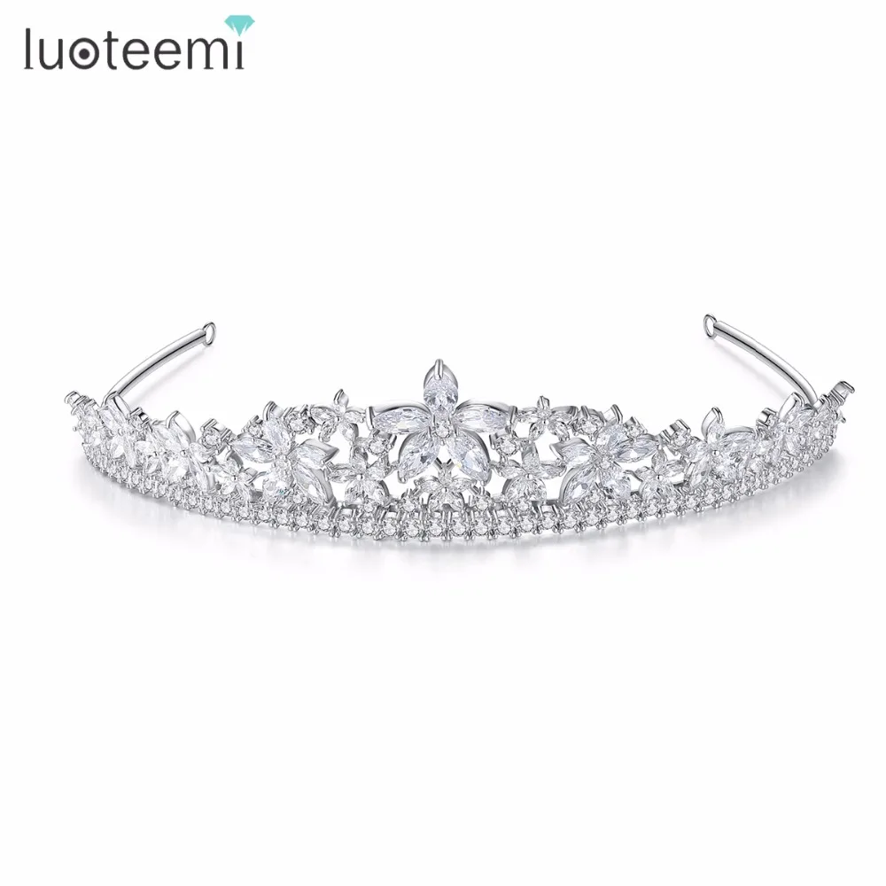 

LUOTEEMI Fashion Luxury Queen's Tiara Crowns For Women Cubic Zirconia Flower Statement Headband Wedding Jewelry Hair Accessories