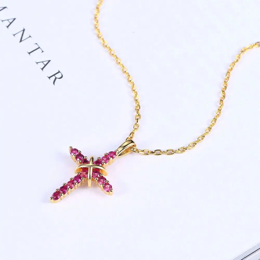 MGFam سعر خاص الأزرق كامل Zricon الصليب قلادة قلادة للنساء نقية / مطلية بالذهب الوردي مع سلسلة 45 سنتيمتر #4