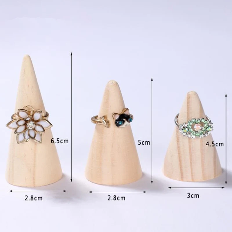 Natural Unpainted Wooden Ring Jewelry Display Rack Stand Cone Shape Holder Organizer F20173550