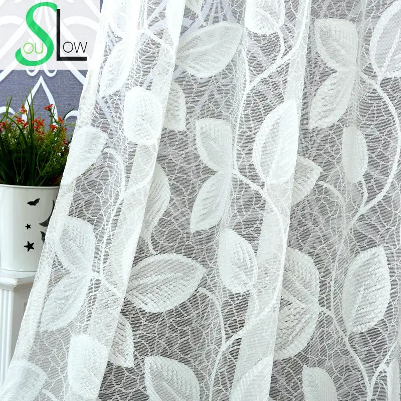 Slow Soul Jade White Beige Coffee Hollow Lace Warp Curtains Modern High End Leaves Tulle For Living Room Kitchen Bedroom Sheer