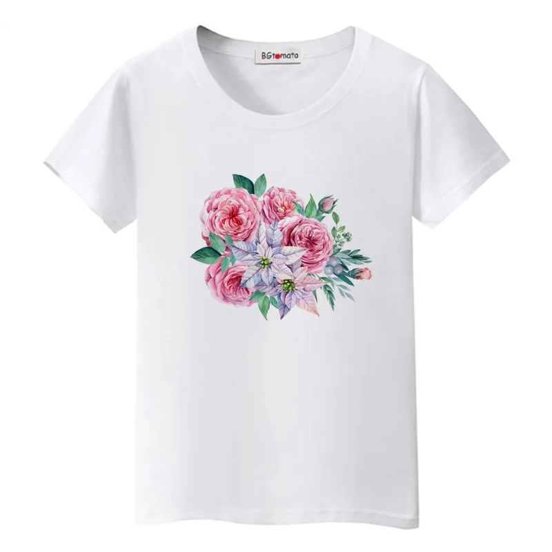 

BGtomato 2022 big flowers tee shirt summer tops harajuku t-shirt women flowers graphic t shirts hot sale korean clothes