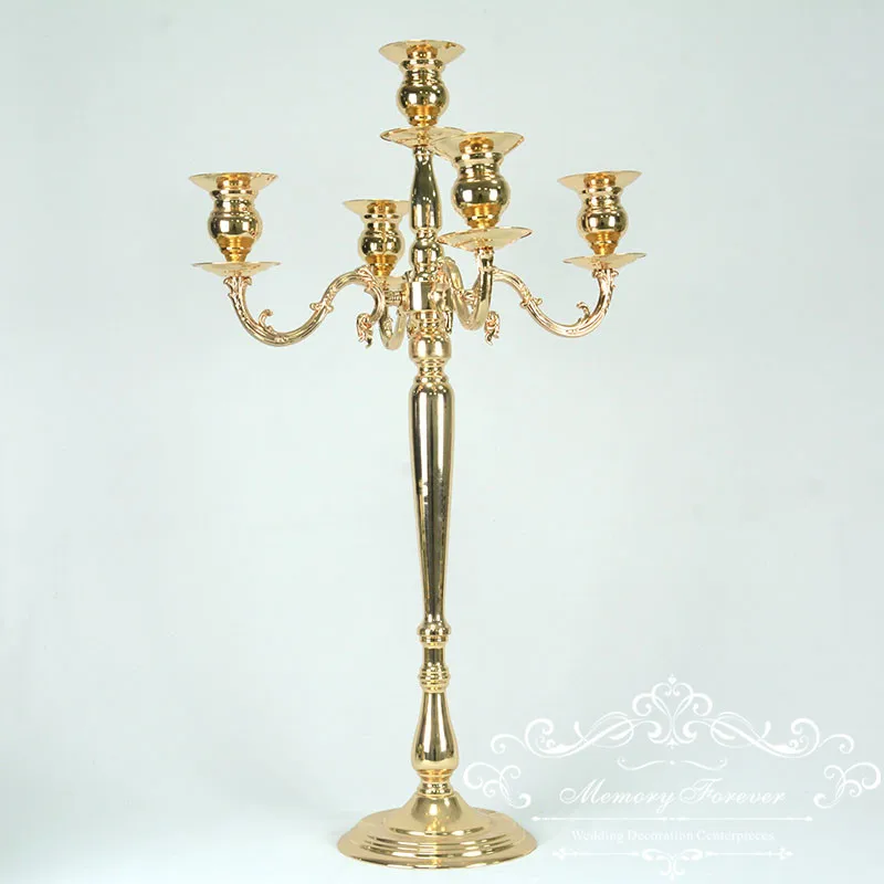 

10PCS 80cm Tall 5 Arms Candle Holder Metal Gold Candelabra for Wedding Reception Table Centerpiece Decoration